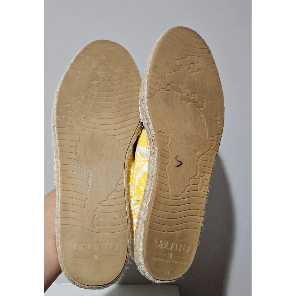 Ubuntu Life Mens 11 Yellow Tropical Palm Leaf Canvas Espadrille Slip On Flats